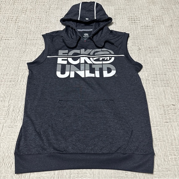 Ecko Unltd Men’s Large Sleeveless Hoodie Gray Activewear Logo Pullover Black - Picture 1 of 7